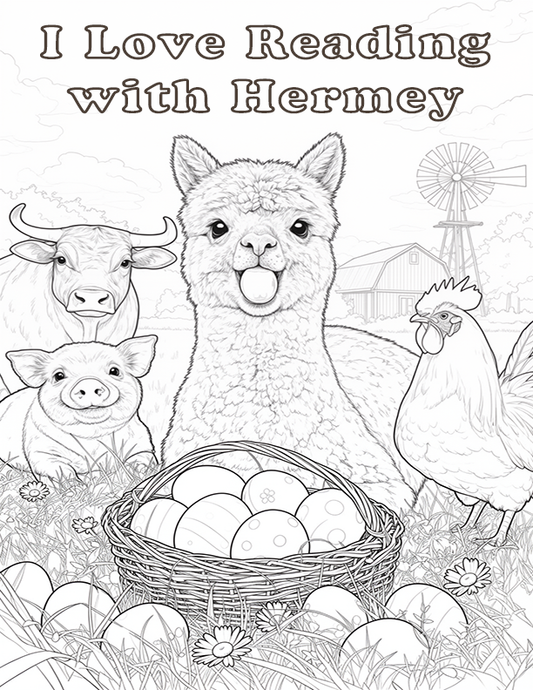 Free Download Hermey the Alpaca Coloring Page PDF – I Love Reading with Hermey Printable Activity Sheet